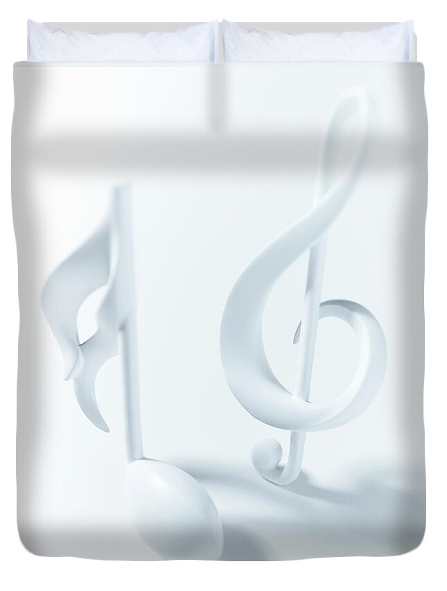 White Background Duvet Cover featuring the photograph Close Up Of Semiquaver And Treble Clef by Adam Gault