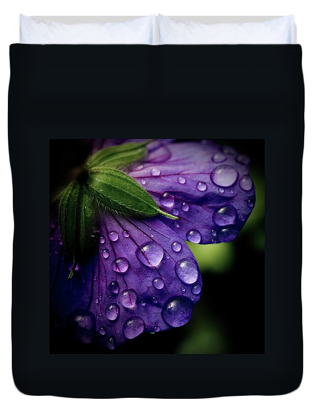 Purple Duvet Cover featuring the photograph Closeup Of Purple Flower by Florence Barreau