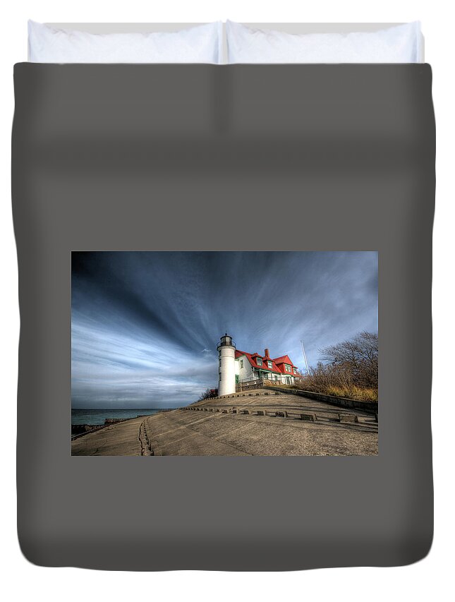 Tranquility Duvet Cover featuring the photograph Cloud Convergence, Point Betsie by Photo By Mike Kline (notkalvin)