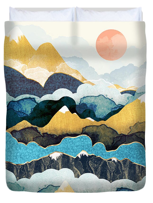 Cloud Duvet Cover featuring the digital art Cloud Peaks by Spacefrog Designs