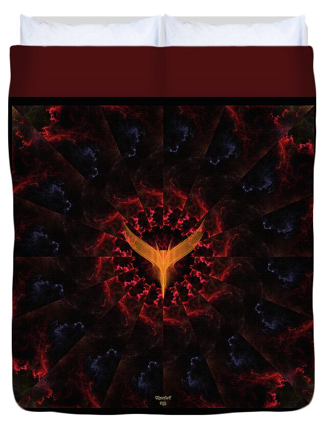 Clouds Of Fire Duvet Cover featuring the digital art Clouds Of Fire On Brick Mural by Rolando Burbon