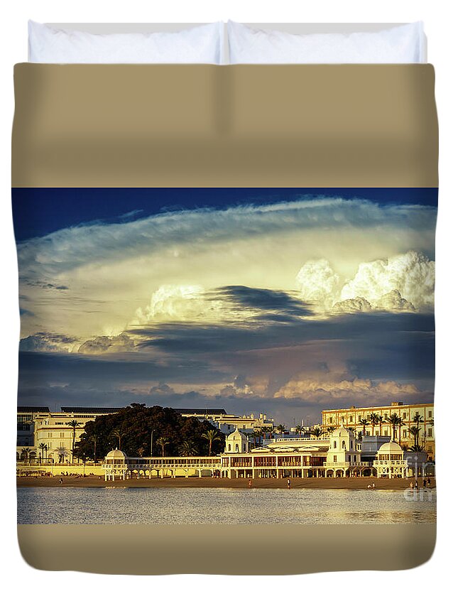 Famous Duvet Cover featuring the photograph Cloudy Sky over La Caleta Spa Cadiz by Pablo Avanzini