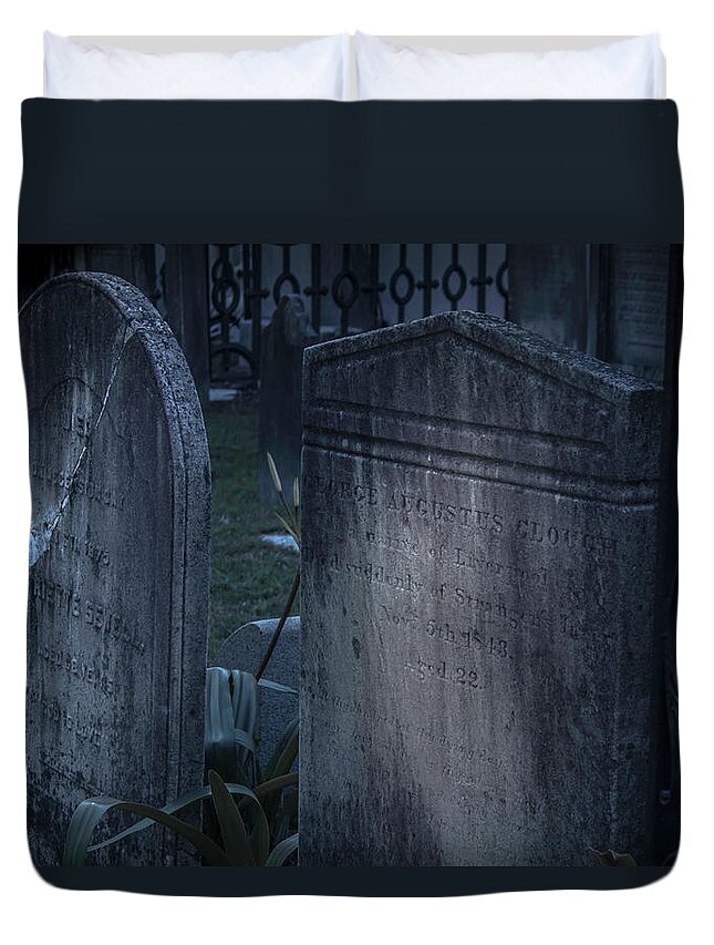 Grave Duvet Cover featuring the photograph Clough 1800's headstone by Darrell Foster