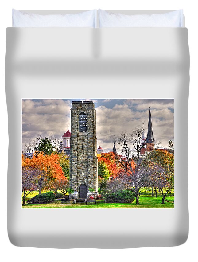Clustered Spires Duvet Cover featuring the photograph Clustered Spires Series - Joseph Dill Baker Carillon and the Clustered Spires No. 5 - Frederick Md by Michael Mazaika