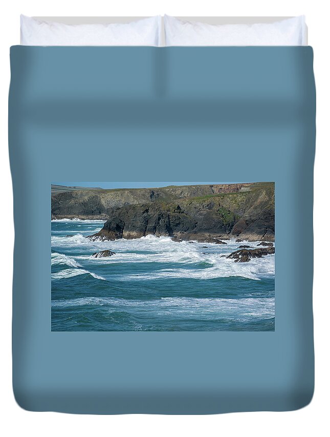 Sea Duvet Cover featuring the photograph Coast at Mawgan Porth by Mark Hunter