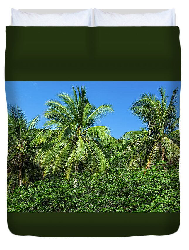 Scenics Duvet Cover featuring the photograph Coconut Palms In The Warm, Malaysia by Simonlong