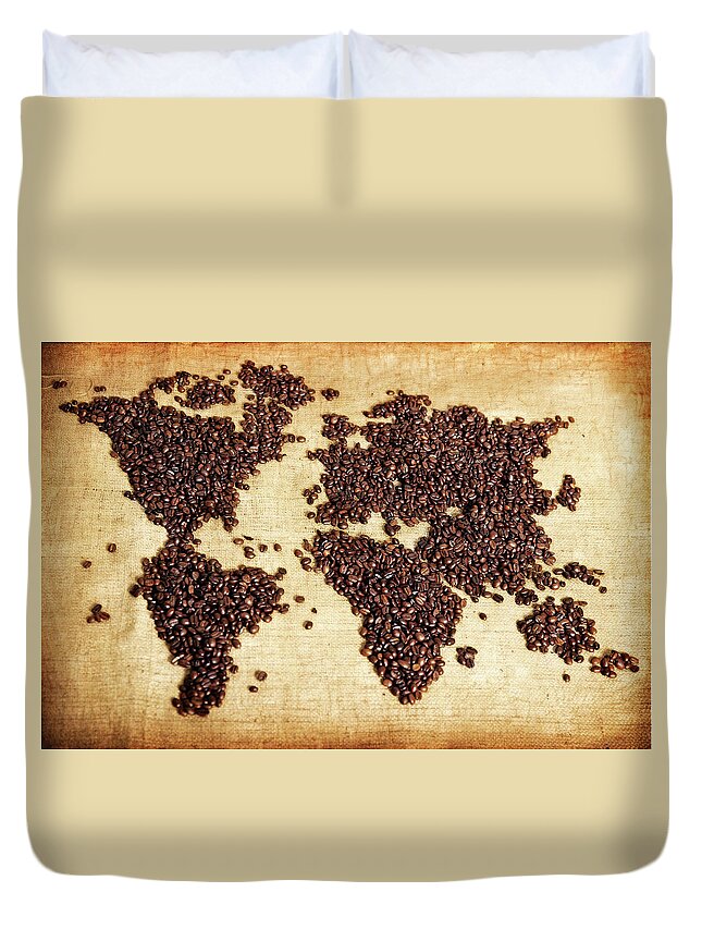 Globe Duvet Cover featuring the photograph Coffee Beans Map by Lisegagne