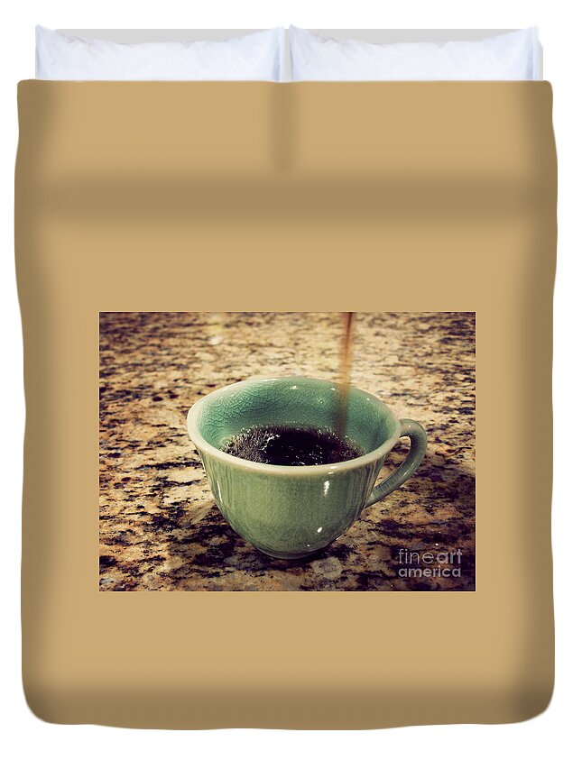 California Duvet Cover featuring the photograph Coffee Being Poured Into Cup by Shari Weaver Photography
