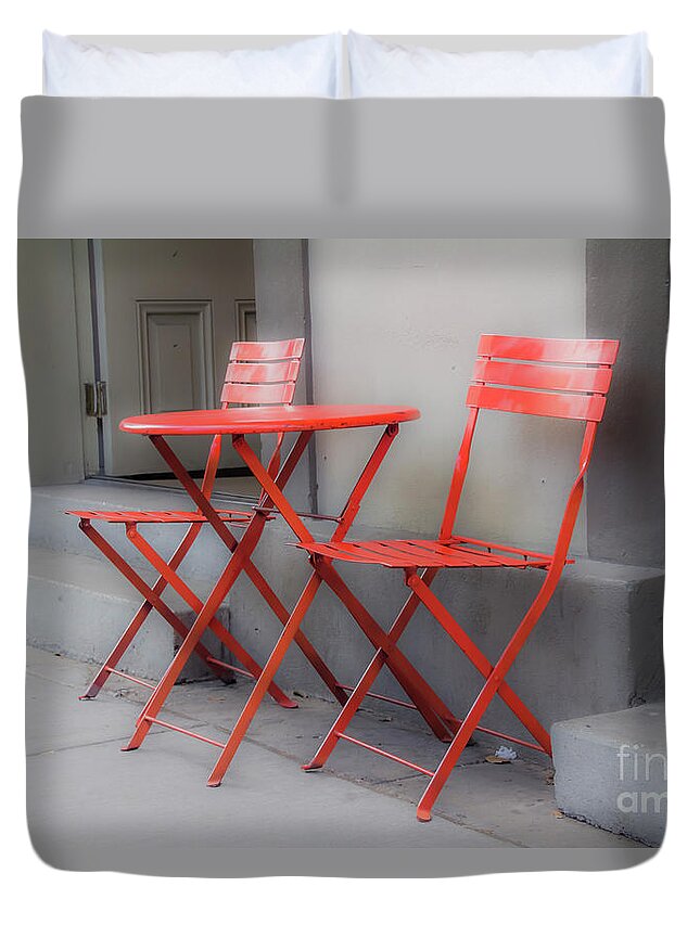 New Orleans Duvet Cover featuring the photograph Coffee table in red by Agnes Caruso