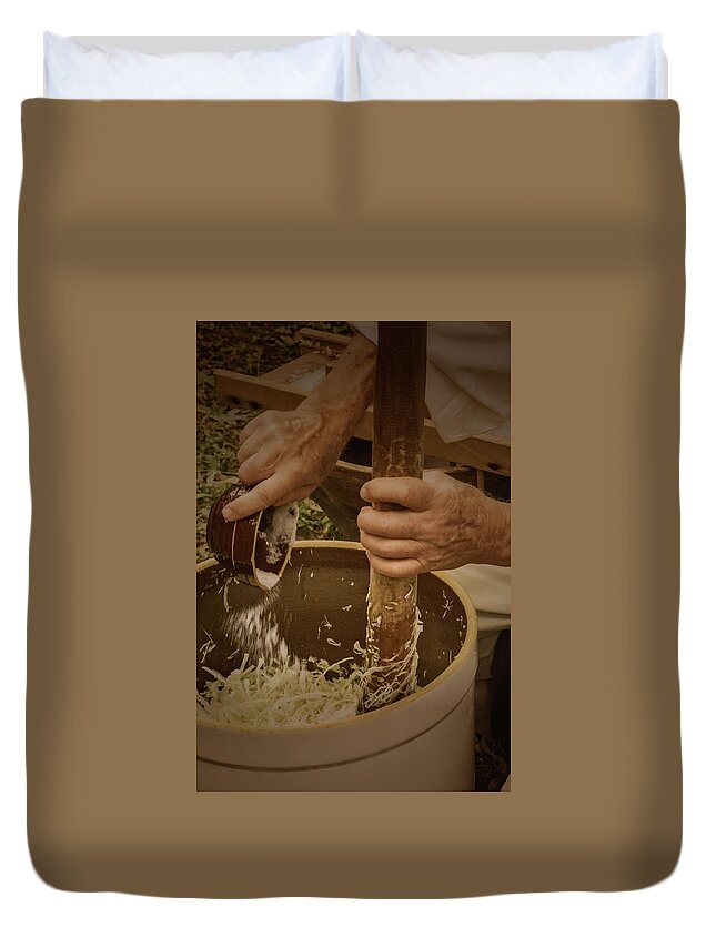 Fingers Duvet Cover featuring the photograph Coleslaw Maker by Guy Whiteley