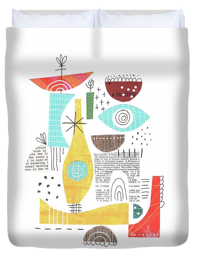 Lucie Duvet Cover featuring the mixed media Collage And Stitch by Lucie Duclos