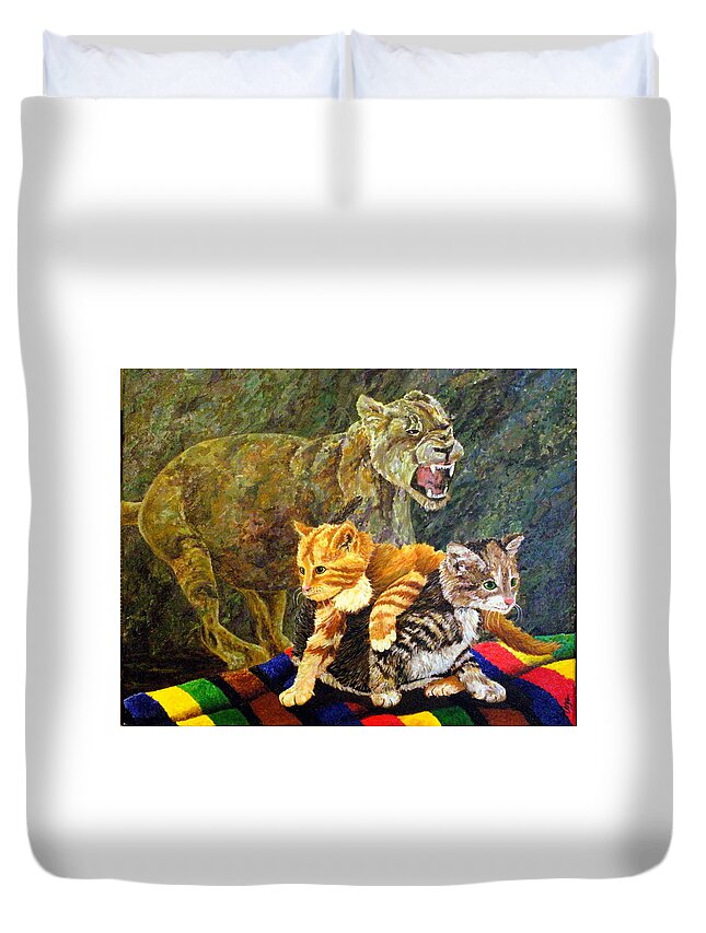 Cat Duvet Cover featuring the painting Collage One by Margaret Zabor