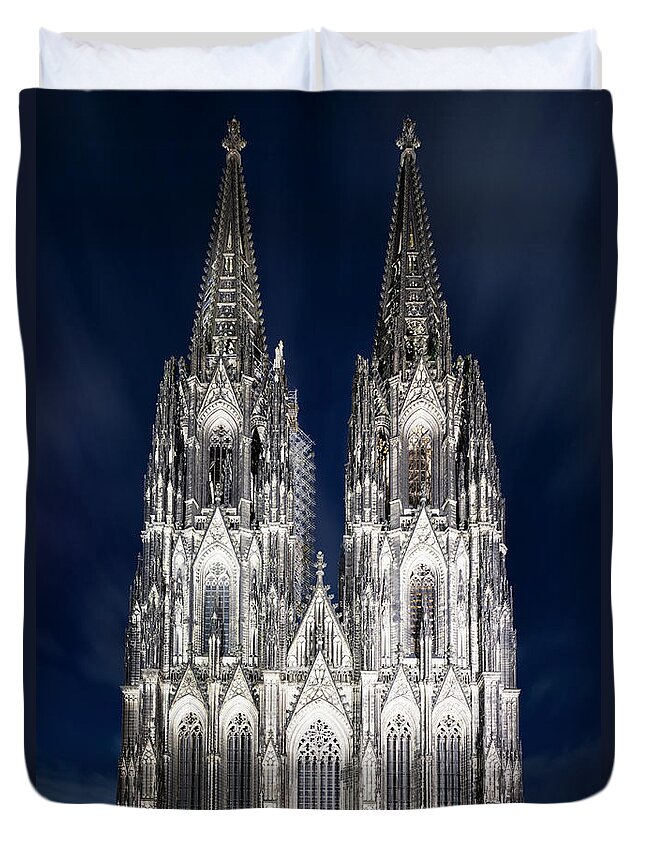 Gothic Style Duvet Cover featuring the photograph Cologne Cathedral At Dusk by Jorg Greuel