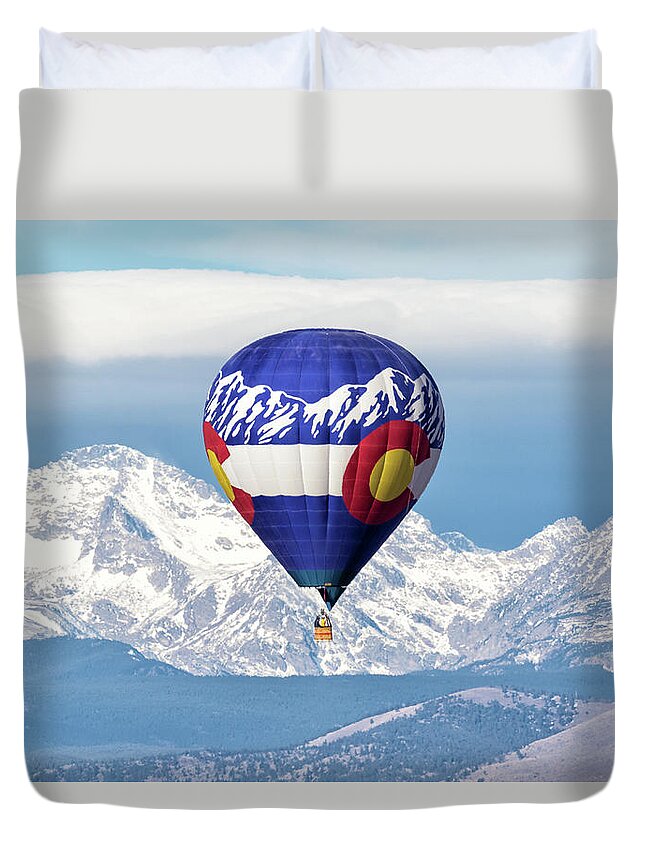 Balloon Duvet Cover featuring the photograph Colorado balloon and North Arapaho Peak by Tony Hake