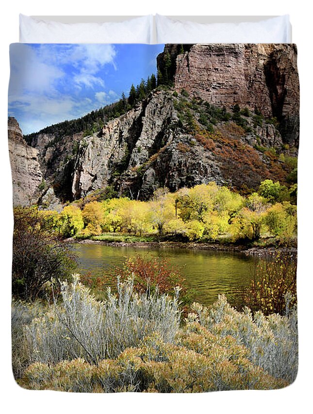  Duvet Cover featuring the photograph Colorado River Aspens in Color by Ray Mathis