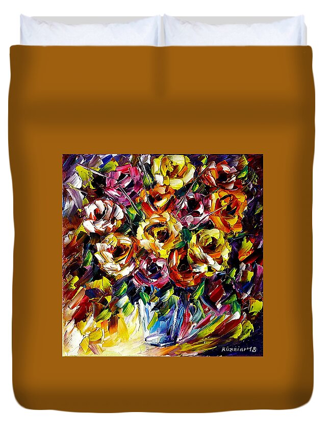 Flower Painting Duvet Cover featuring the painting Colorful Bouquet Of Roses by Mirek Kuzniar