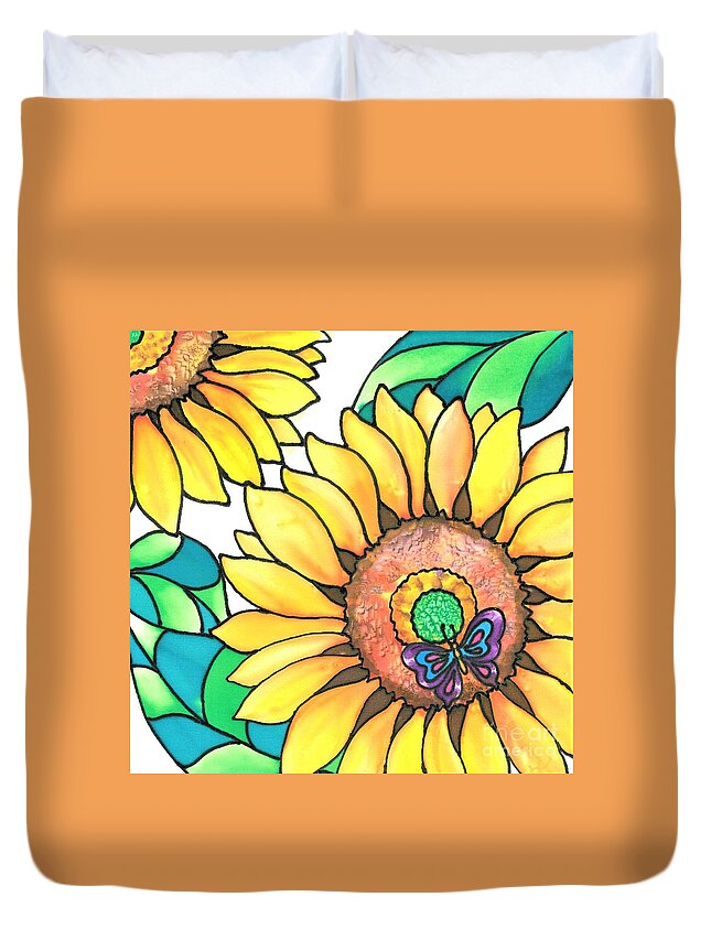 Sunflower Duvet Cover featuring the painting Colorful tropics 14 by Hisayo OHTA