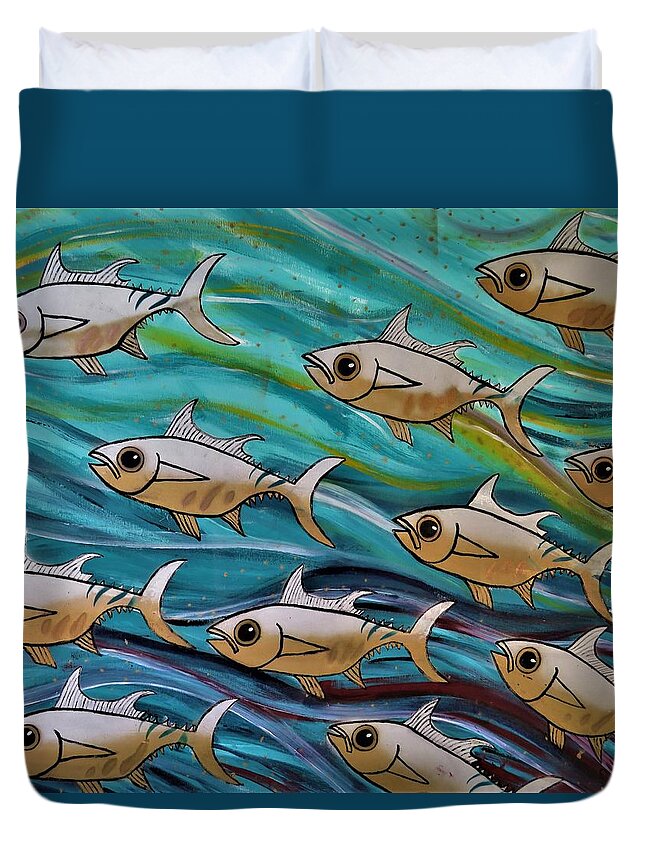 Beach Culture Duvet Cover featuring the painting Coloured Water Fish by Joan Stratton