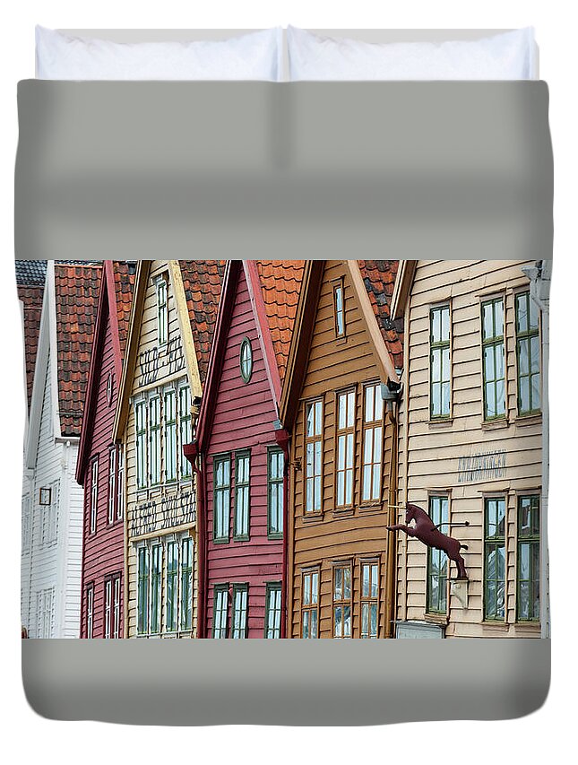Panoramic Duvet Cover featuring the photograph Colourful Houses In A Row by Keith Levit / Design Pics