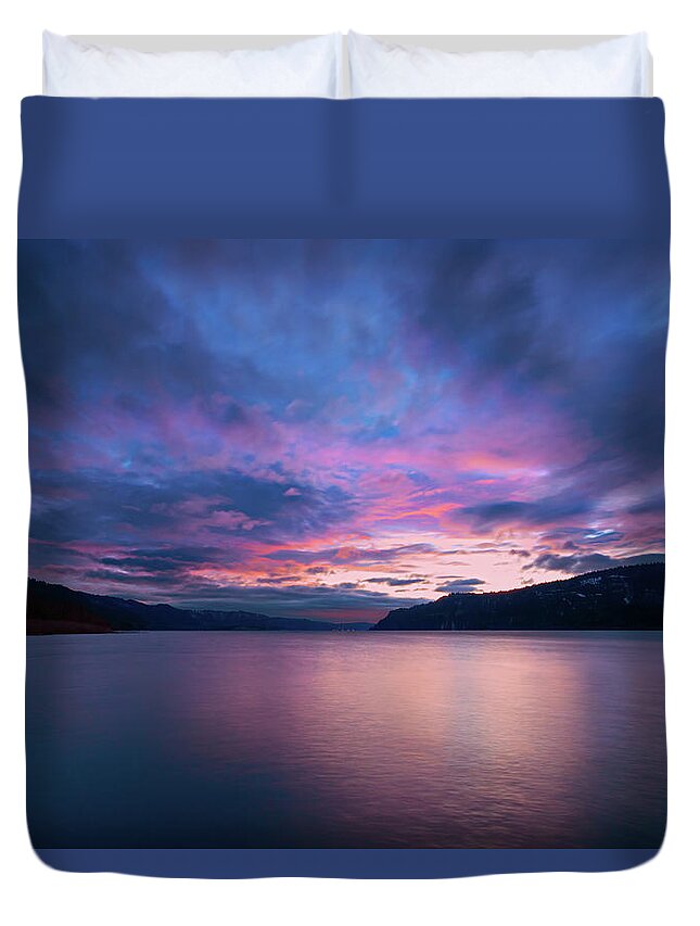 Sunset Duvet Cover featuring the photograph Columbia River Gorge Sunset by Brian Knott Photography