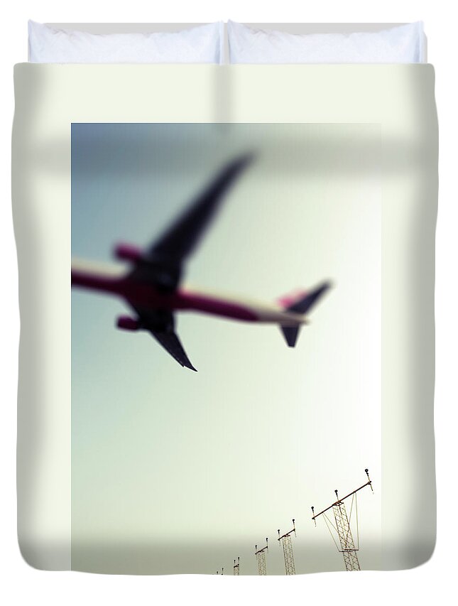 Mid-air Duvet Cover featuring the photograph Commercial Jet by Greg Bajor