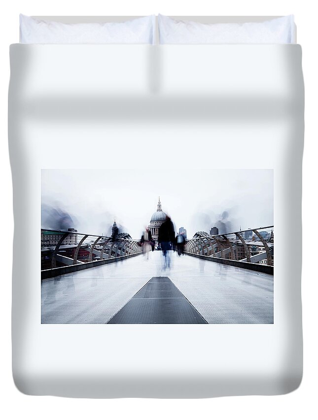 London Millennium Footbridge Duvet Cover featuring the photograph Commuters by Lightkey