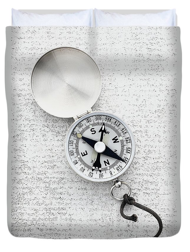 Silver Colored Duvet Cover featuring the photograph Compass by David Muir