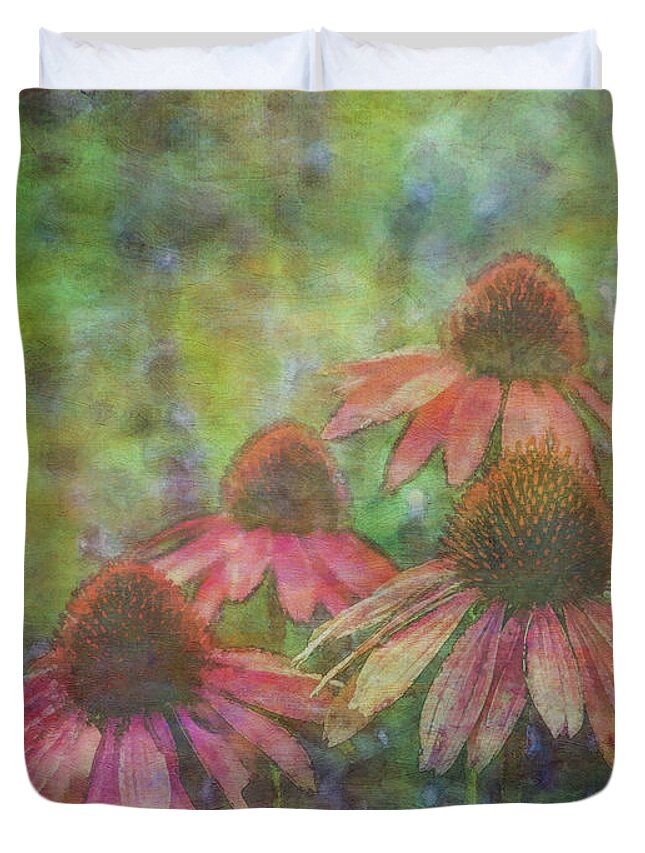 Impressionist Duvet Cover featuring the photograph Coneflowers Among The Lavender 1667 IDP_2 by Steven Ward