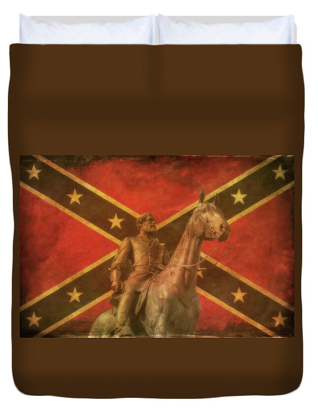 Confederate General Lee And Flag Duvet Cover featuring the digital art Confederate General Lee and Flag by Randy Steele
