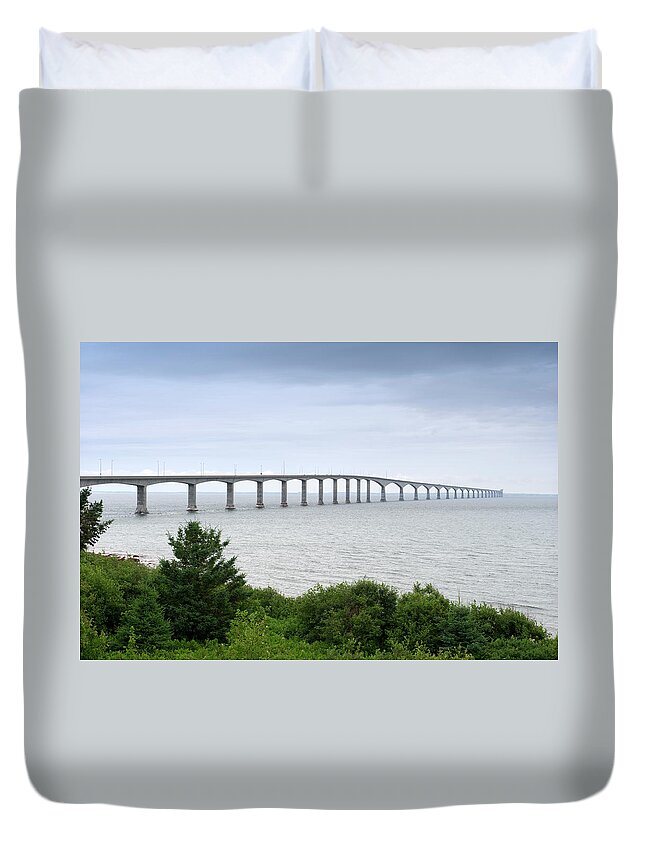 Freight Transportation Duvet Cover featuring the photograph Confederation Bridge Connecting New by Brytta