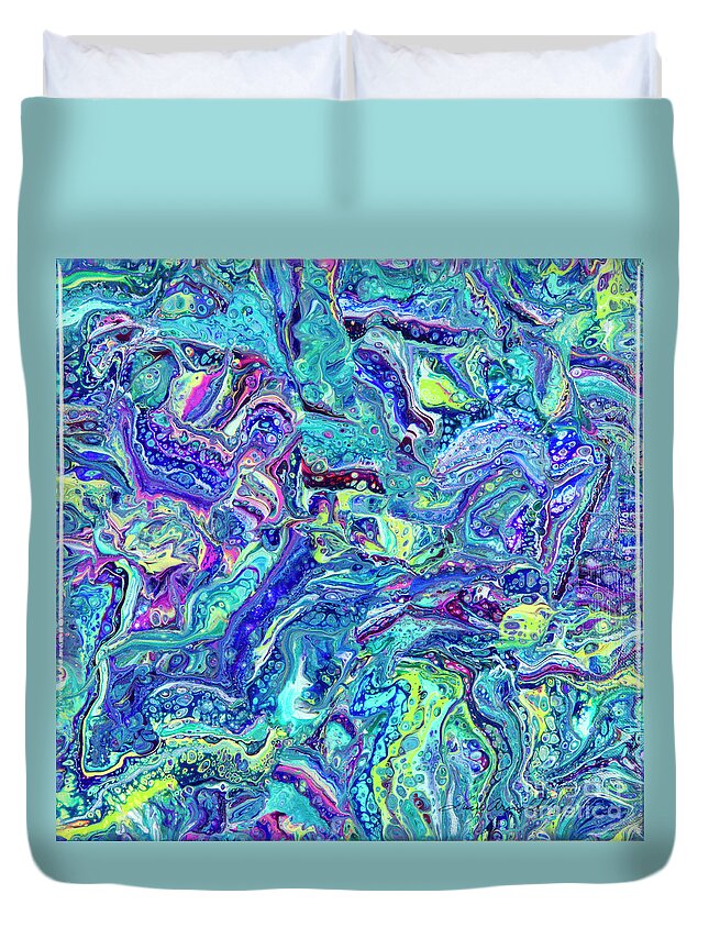 Poured Acrylics Duvet Cover featuring the painting Confetti Dimension by Lucy Arnold