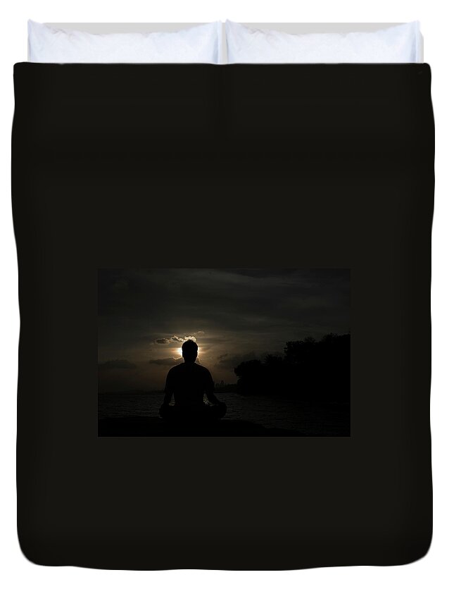East Duvet Cover featuring the photograph Contemplating The Sunset, Singapore by Namussi