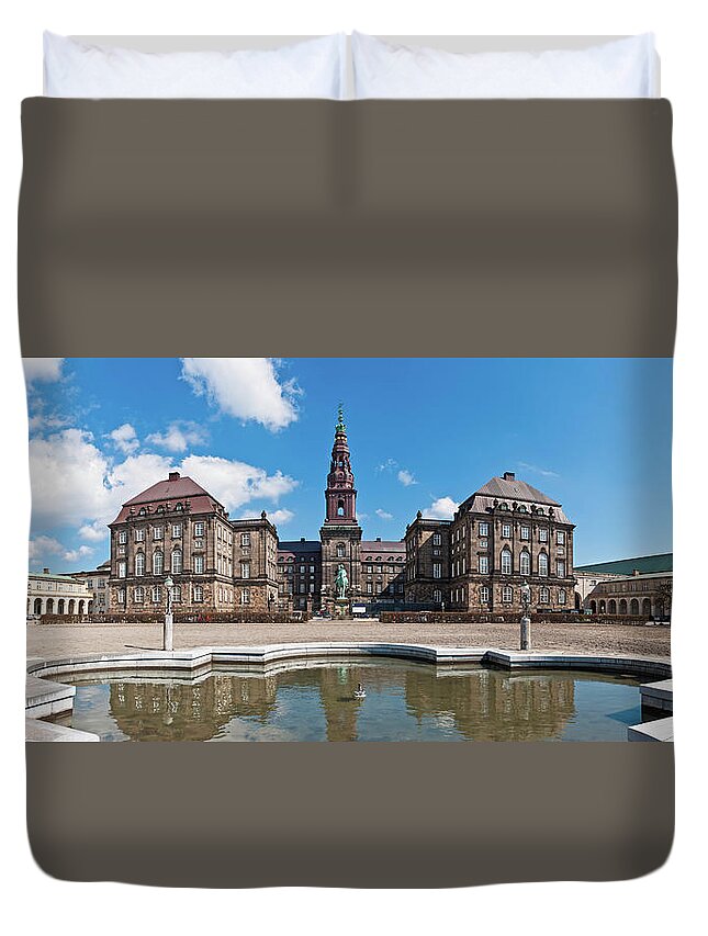 Clock Tower Duvet Cover featuring the photograph Copenhagen Christiansborg Palace Danish by Fotovoyager