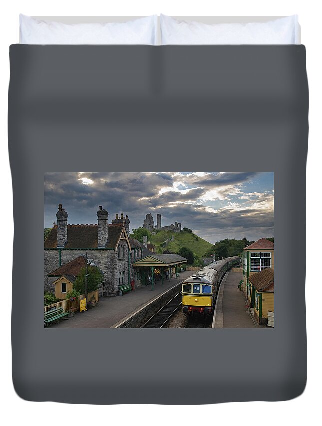 Dorset Duvet Cover featuring the photograph Corfe Castle Station by Laurence Cartwright Photography
