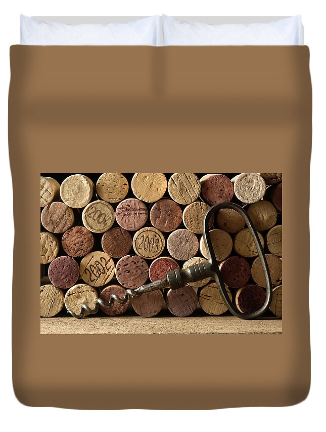 Corkscrew Duvet Cover featuring the photograph Corks And Corkscrew by Markswallow