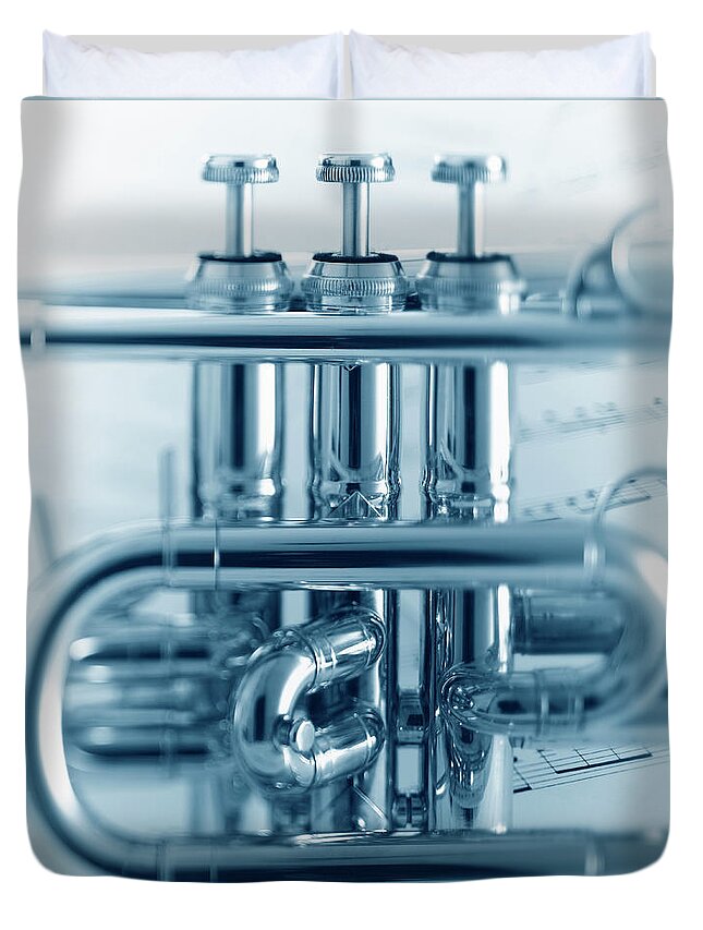 Sheet Music Duvet Cover featuring the photograph Cornet Section by Adam Gault
