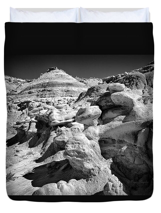 Beautiful Photos Duvet Cover featuring the photograph Cottonwood Creek Strange Rocks 6 BW by Roger Snyder