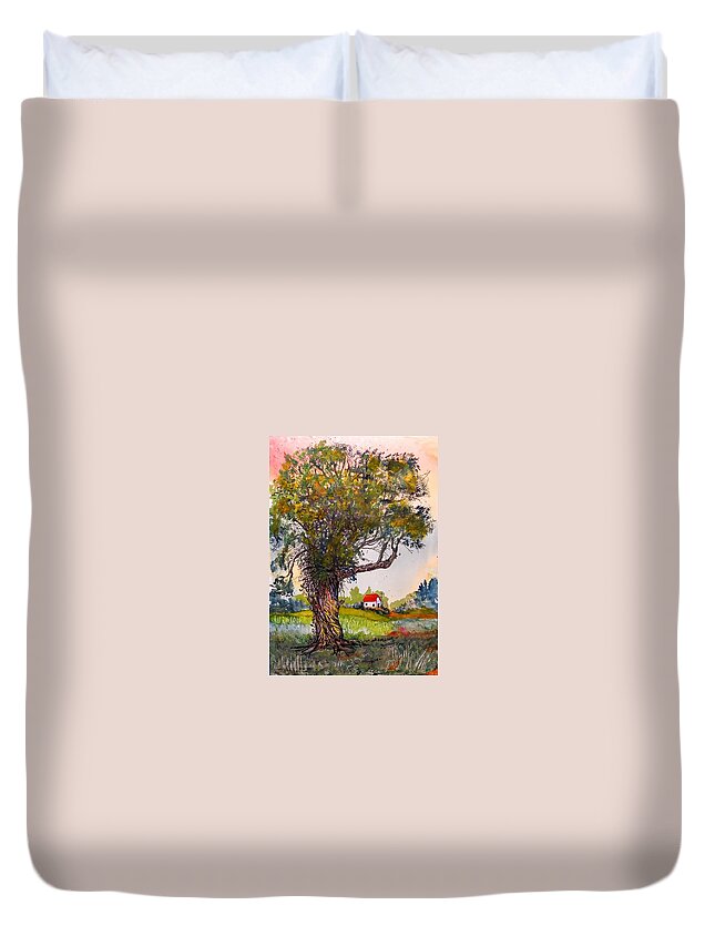 Old Tree Duvet Cover featuring the painting Country Back Roads by Mike Benton