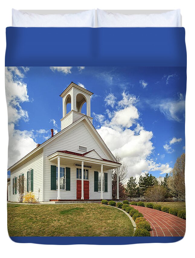 Church Duvet Cover featuring the photograph Country Farmhouse Church by James Eddy