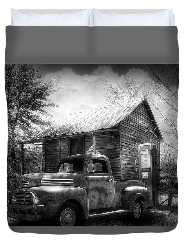 Black Duvet Cover featuring the photograph Country Olden Days Black and White by Debra and Dave Vanderlaan