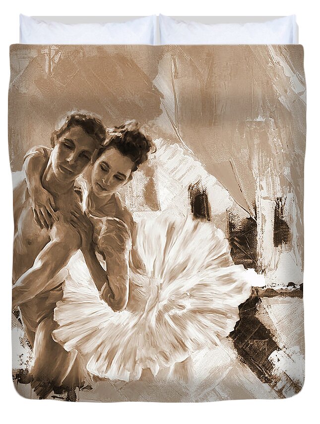 Ballerina Duvet Cover featuring the painting Couple dance Ballerina 01 by Gull G