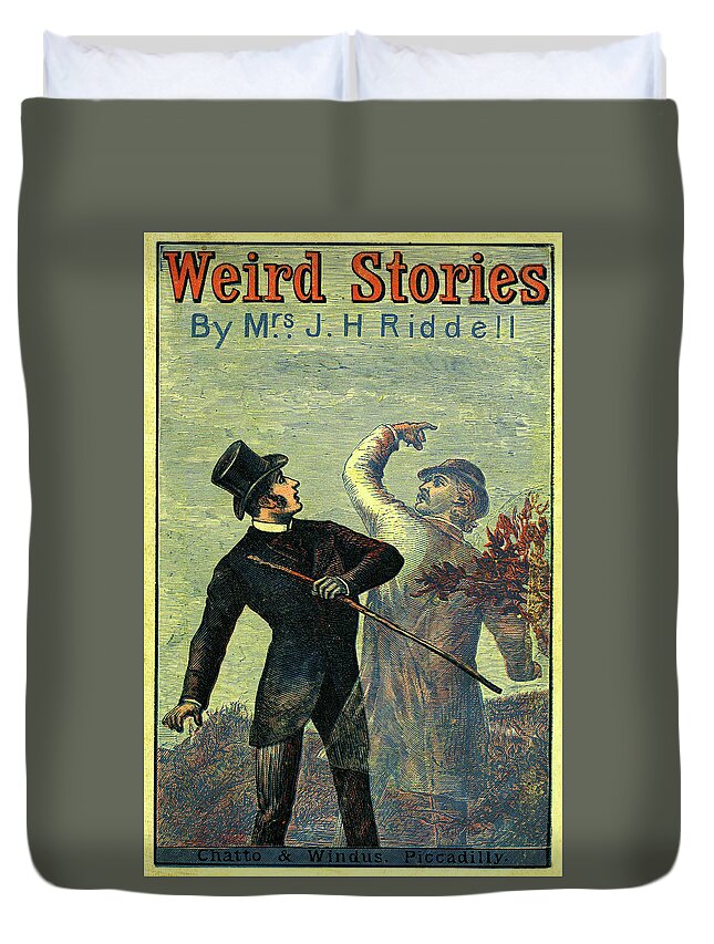 Yellowbacks Duvet Cover featuring the mixed media Victorian Yellowback Cover for Weird Stories by Unknown