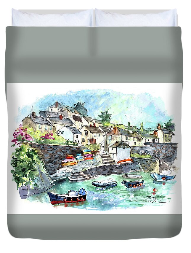 Travel Duvet Cover featuring the painting Coverack On Lizard Peninsula 06 by Miki De Goodaboom