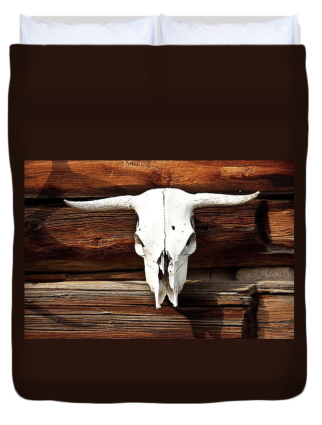 Horned Duvet Cover featuring the photograph Cow Skull by Imaginegolf