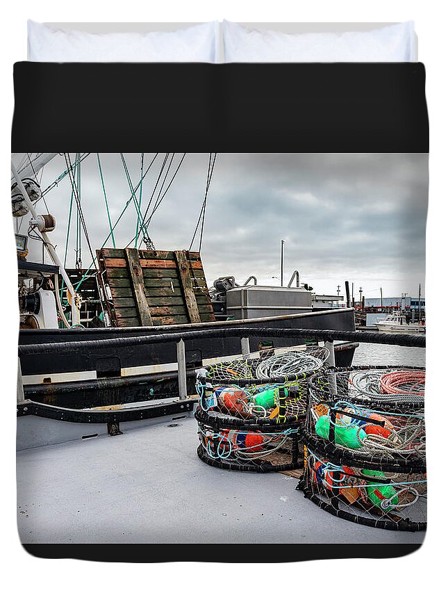 Nautical Duvet Cover featuring the photograph Crab Cages by Larry Waldon