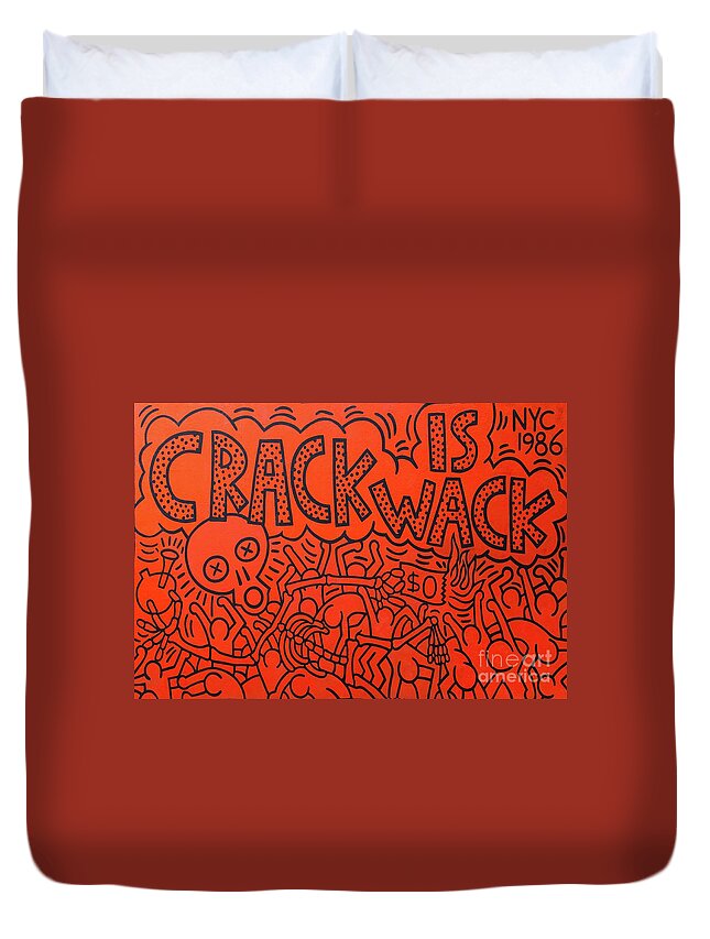 Keith Haring Duvet Cover featuring the painting Crack is Wack by Haring