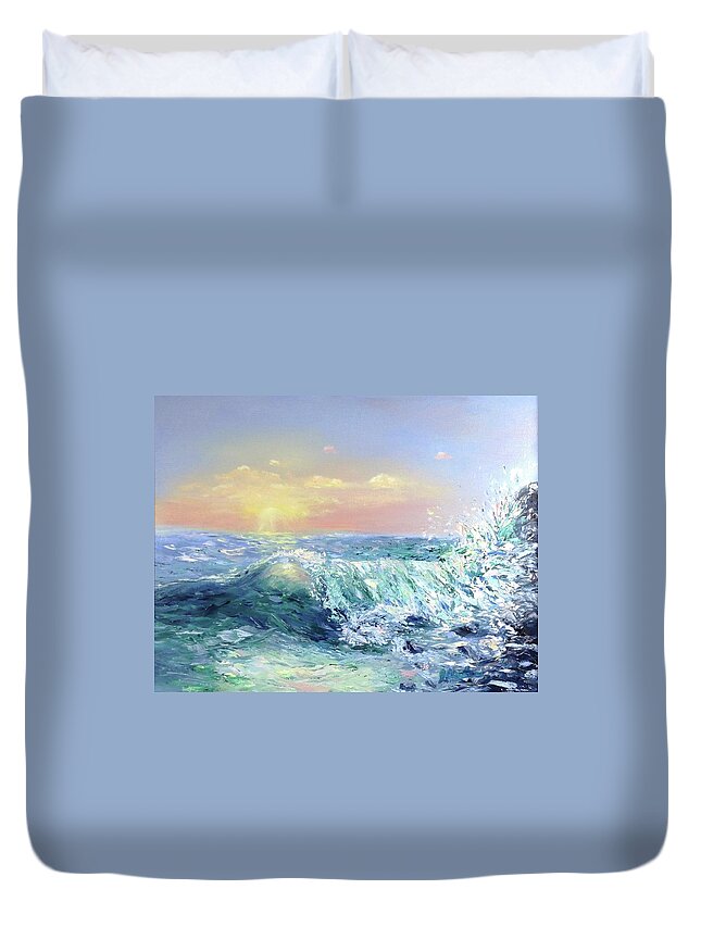 Ocean Duvet Cover featuring the painting Crashing Wave by Jan Chesler