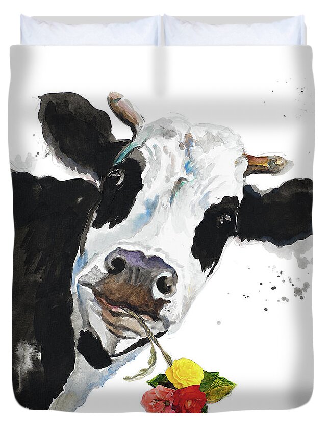 Crazy Duvet Cover featuring the painting Crazy Cow by Patricia Pinto