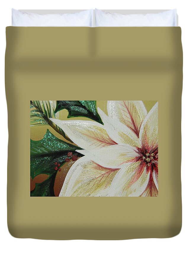 Poinsettia Duvet Cover featuring the painting Cream Poinsettia by Karen Mesaros