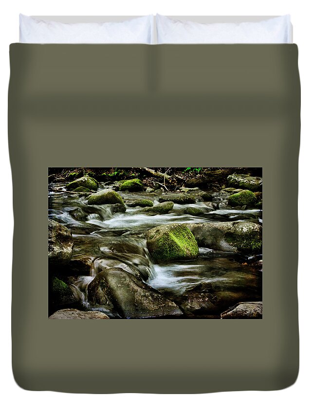 Evie Duvet Cover featuring the photograph Creek Cades Cove by Evie Carrier